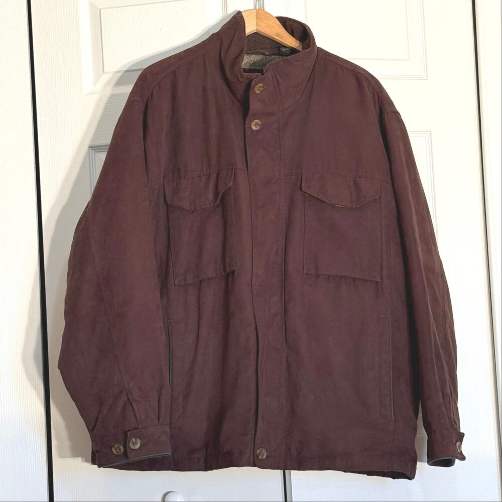 St John's Bay Men's XXL Brown Faux Suede Field Jacket Wool Blend Lined